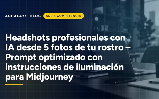 Headshots profesionales con IA desde 5 fotos de tu rostro – Prompt optimizado con instrucciones de iluminación para Midjourney