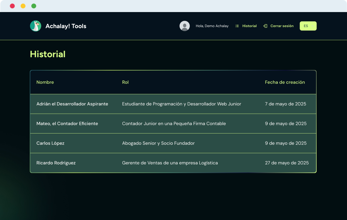Accedé a tu historial cuando lo necesites.