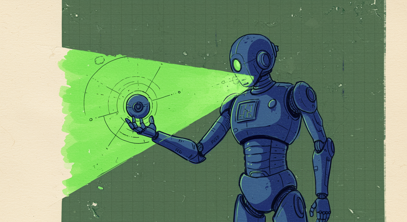 Duotono técnico con acuarela: Robot humanoide minimalista en Deep Midnight Blue (#061620) con líneas precisas tipo arquite...