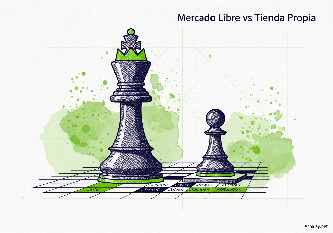 Duotone technical with watercolor. A chess piece (king) standing on a spreadsheet grid, with a smaller chess piece (pawn) ...
